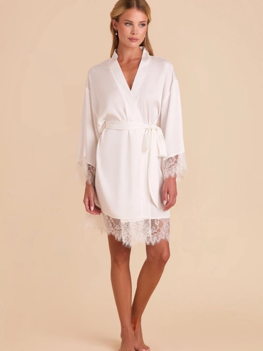 Birdy Grey White Claudette Lace Robe With Tie BRIDE Size XS/S NWT!!